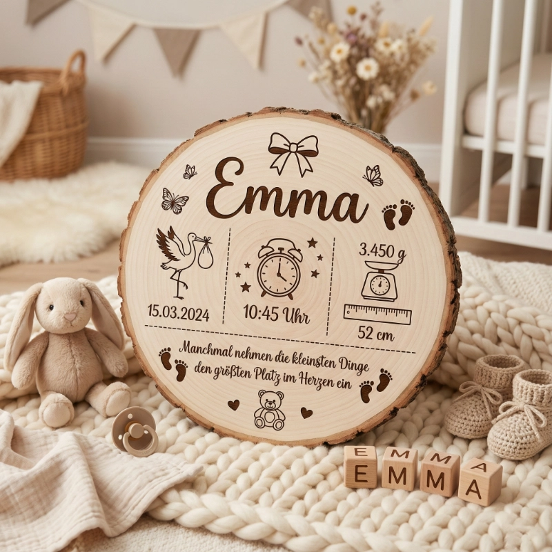 Personalisierte Baumscheibe mit Lasergravur | 10-18 cm Esche
